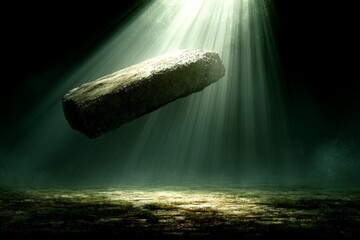Leinwandbilder - Mysterious stone levitates in an ethereal light showcasing an otherworldly atmosphere
