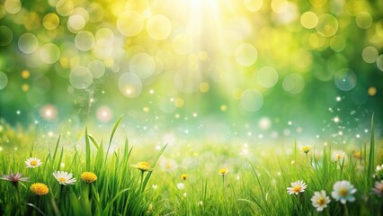 Aufkleber - Enchanted Meadow A Serene Springtime Landscape with Blossoming Flowers and Sparkling Dust