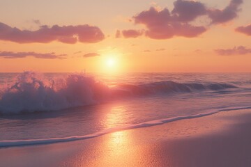 Aufkleber - Sunset over calm ocean waves at a serene beach during twilight hours