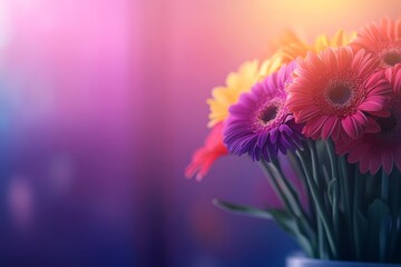Poster - Freshly arranged bouquet with vivid flowers showcases delicate petals on a soft fabric background, allowing vibrant colors to stand out beautifully