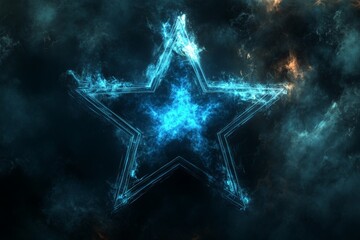 Poster - Bright blue star glowing amidst cosmic clouds in a dark space environment