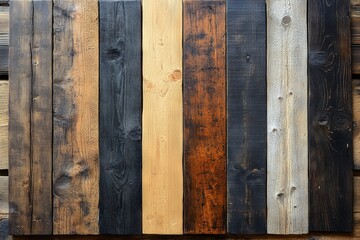 Poster - Wooden panel background showcasing various textures and colors arranged in vertical stripes in natural decor