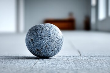 Aufkleber - Smooth gray stone sphere rests on polished floor in minimalist interior space with natural light