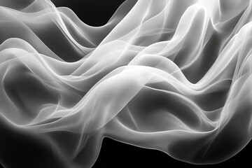 Leinwandbilder - Flowing white fabric creates an abstract wave pattern on a dark background in soft, ethereal light