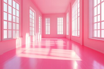 Aufkleber - Bright pink room with large windows and soft natural light creating a vibrant atmosphere