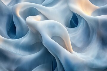 Poster - Flowing abstract texture in soft blue and white tones captures light and movement in a serene and artistic manner