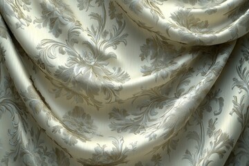 Aufkleber - Elegant patterned fabric draped with intricate floral designs, ideal for upholstery and interior decor