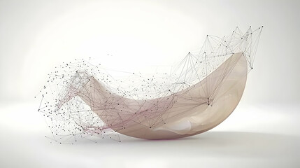 Wall Mural - Abstract beige form flowing, network connections, white background, digital art, website banner
