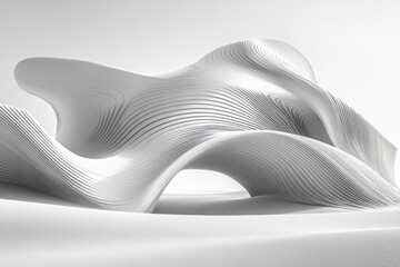 Fototapete - Sculptural abstract form created with flowing lines in a minimalist white setting