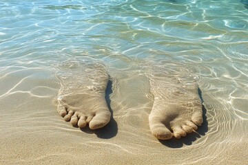 Aufkleber - Feet relaxing in clear water at a tranquil beach during a sunny day