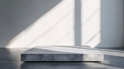 Wall Mural - Square concrete pedestal in sunlit minimalist room.