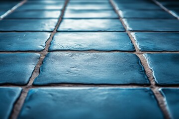 Aufkleber - Elegant blue tile floor showcasing reflective glaze in a well-lit indoor space
