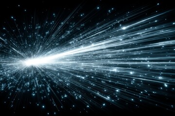 Fototapete - Bright light streaks radiate from a central point in a dark cosmic background during a digital art creation process
