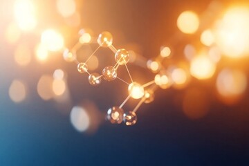 Fototapete - Polygonal molecular structures with glowing nodes are prominently displayed against a textured dark blue backdrop, evoking a sense of advanced technology and science