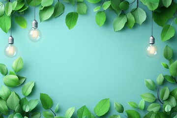 Poster - Bright green leaves and hanging bulbs create a fresh and inviting atmosphere in a modern setting