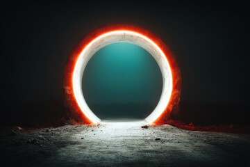 Aufkleber - Mysterious illuminated circle emerging from darkness in a surreal landscape at night