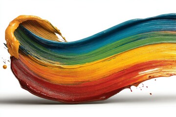 Fototapete - Vibrant paint stroke in bold colors creates an artistic wave on white background