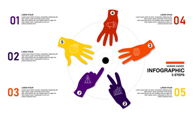 Wall Mural - set of gestures colourful human hands counting flat icon infographic. fingers expressing infographic