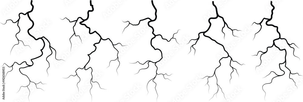 Vector lightning silhouettes set. Thunderstorm design. Vector ...