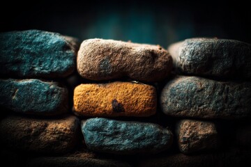 Poster - Unique arrangement of colorful stones highlighting the natural textures in a low-light setting