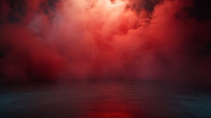 Wall Mural - Dark red smoky background with reflective floor.