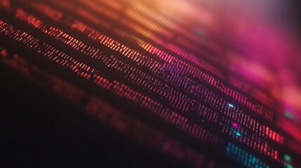 Aufkleber - Close-up view of a vibrant digital screen displaying binary code and scattered encryption icons, set against a dark background, creating dynamic light patterns