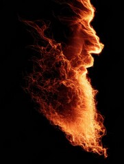 Poster - Beard of Flames Illuminated Against a Dark Background Creating a Fantasy Fire Concept