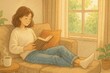 © Kitta Studio - Cozy Indoor Scene with Woman Reading a Book in Soft Lighting