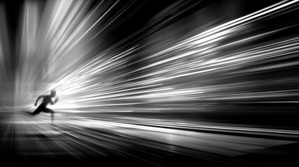 Fototapete - Fast Runner in Monochrome Motion Blur Captures the Spirit of Speed and Agility in an Urban Setting During Twilight Hours