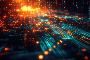 Poster - Abstract digital network with glowing lines and data streams, showcasing technology and connectivity in a futuristic design.
