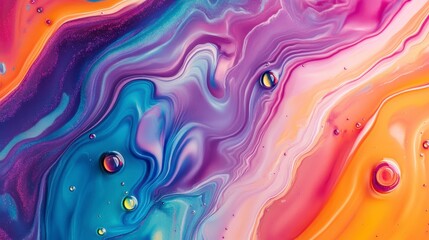 Wall Mural - abstract vibrant swirling paint texture with colorful fluid marble pattern and bubbles.