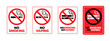 © MiSO Studio - No smoking and no vaping sign vector set with stop sign, text, cigarette and tobacco. Sign for public, flat vector isolated on white background.