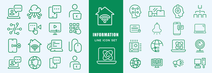 Information Technology web icon set in line style. Network, web design, website, computer, software, progress, programming, data, internet, collection. Vector illustration.