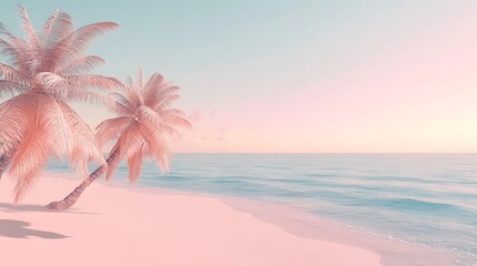 Wall Mural - Pink Beach Sunset Palms.