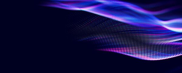 Wall Mural - abstract wave of particles. big data digital flow concept. llm learning process, ai technology. quan