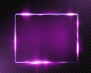 Aufkleber - Purple neon glowing rectangular frame with rounded corners, sparkles, and lens flares, placed on a transparent background. Modern and futuristic design concept.
