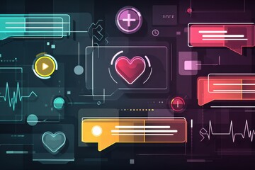Poster - Modern Healthcare Chatbot Interface Featuring Vibrant Colors and Heart Symbol for Improved Patient Interaction and Engagement Purposes