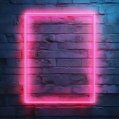Wall Mural - A Bright Pink Neon Light Bordered on a Brick Wall