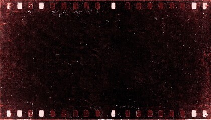 Wall Mural - vintage red film strip texture with scratched edges and grainy background, perfect for retro designs, photo overlays, branding, and creative media projects

