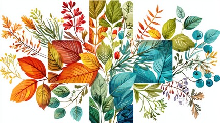 Aufkleber - Colorful Leaves and Healing Herbs Create a Vibrant Medical Cross Design, Symbolizing Wellness and Natures Healing Properties