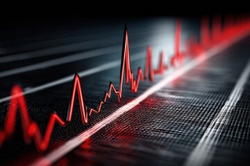 Poster - Heartbeat Line Transforms Into a Running Track, Symbolizing Fitness and Health in an Urban Setting During Early Morning Light