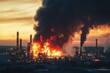 © Алена Ваторина - Massive fire with thick smoke rising from an industrial refinery complex during sunset