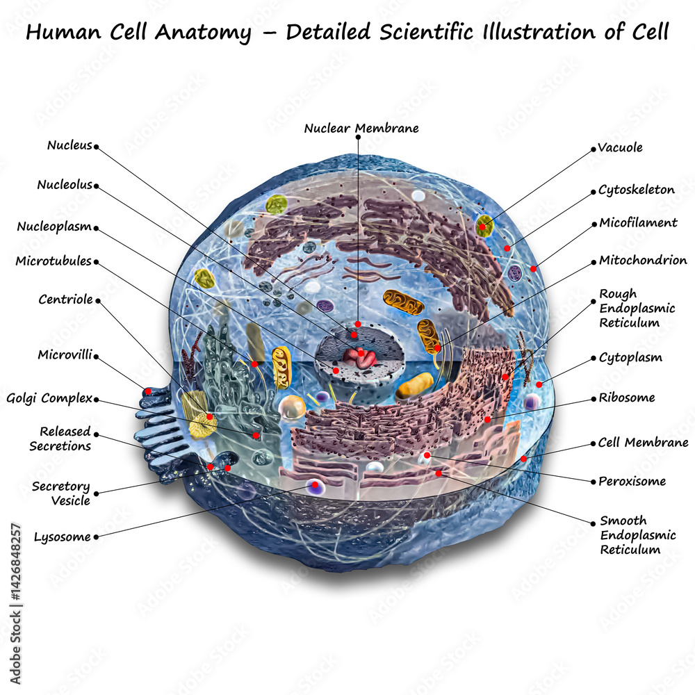 Ilustração Human Cell Medical Illustration | Labeled & Unlabeled ...