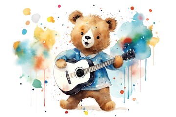 Wall Mural - bear singing guitar toy representation.