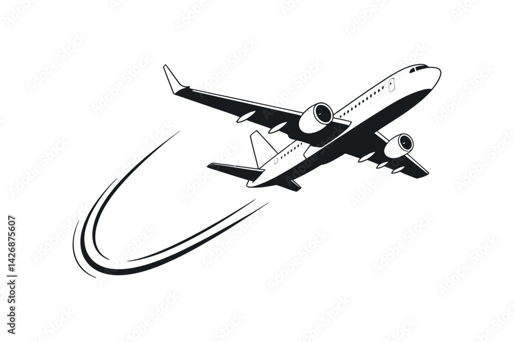 Commercial Airplane Taking Off Vector Graphic Illustration Showing ...