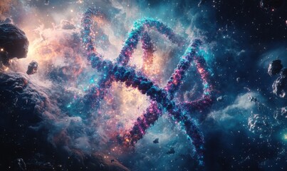 Cosmic DNA Nebula Genetic code in space, stellar background, science concept