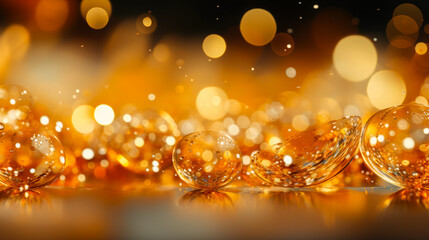 Poster - Shimmering golden bubbles reflect light in a vibrant, abstract display of color and texture