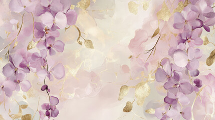 Poster - Vibrant design showcasing delicate purple orchids with hints of gold among soft colors, perfect for home decoration or artistic inspiration