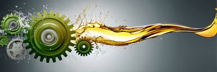 Aufkleber - Oil Droplet Transitions Into Industrial Gears Showcasing the Fusion of Energy and Machinery in a Dynamic Visual Representation