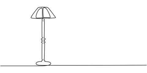Continuous one line drawing of floor lamp design. Elegant floor lamp in single line draw illustration. Editable stroke, Interior floor lamp outline drawing illustration. one continuous line drawing.